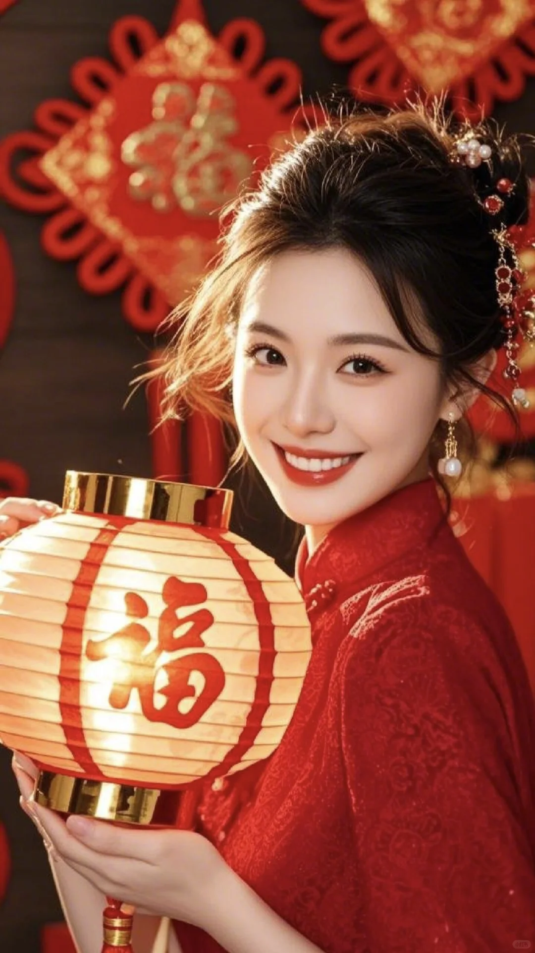 春节热门提灯笼美女图片，祝大家新年快乐