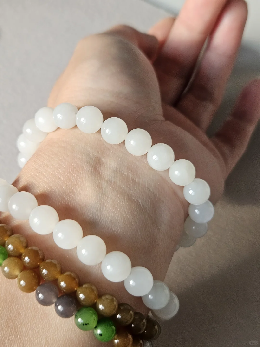出闲置和田青海老料白玉手串卡8白冰手链女