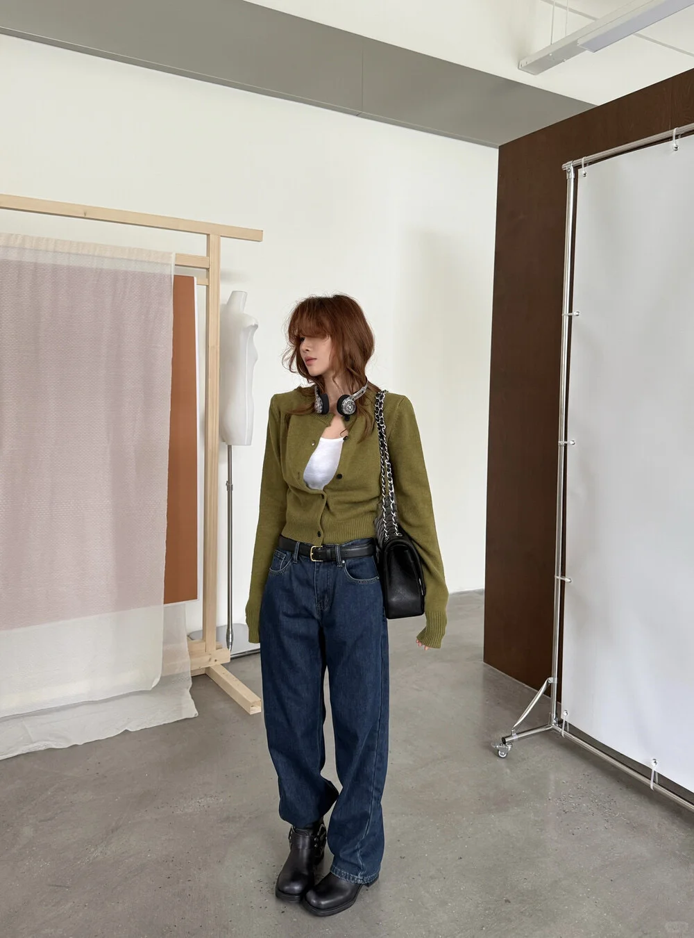 今天穿的又韓又高级🫒复古绿毛衣