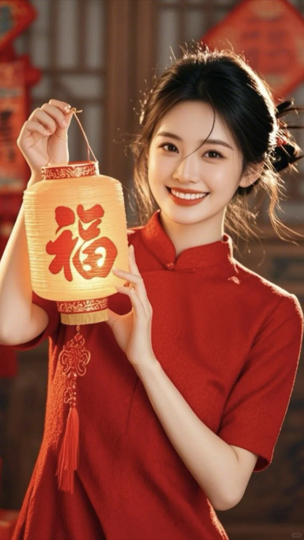 春节热门提灯笼美女图片，祝大家新年快乐