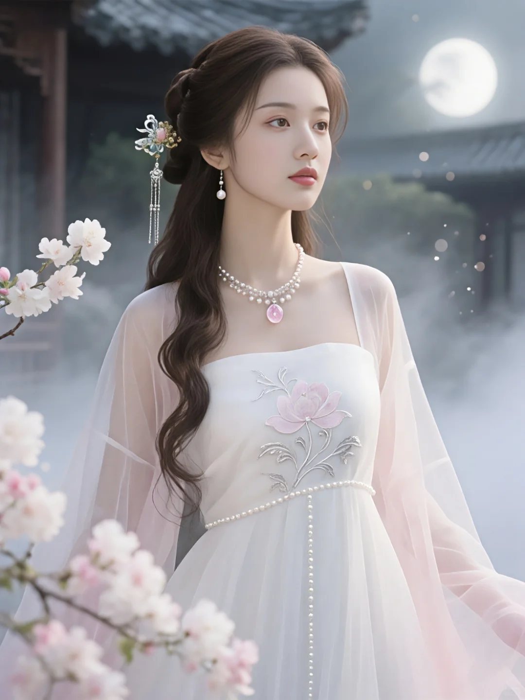 8k超清古风写实～月雾裁衣映琼花
