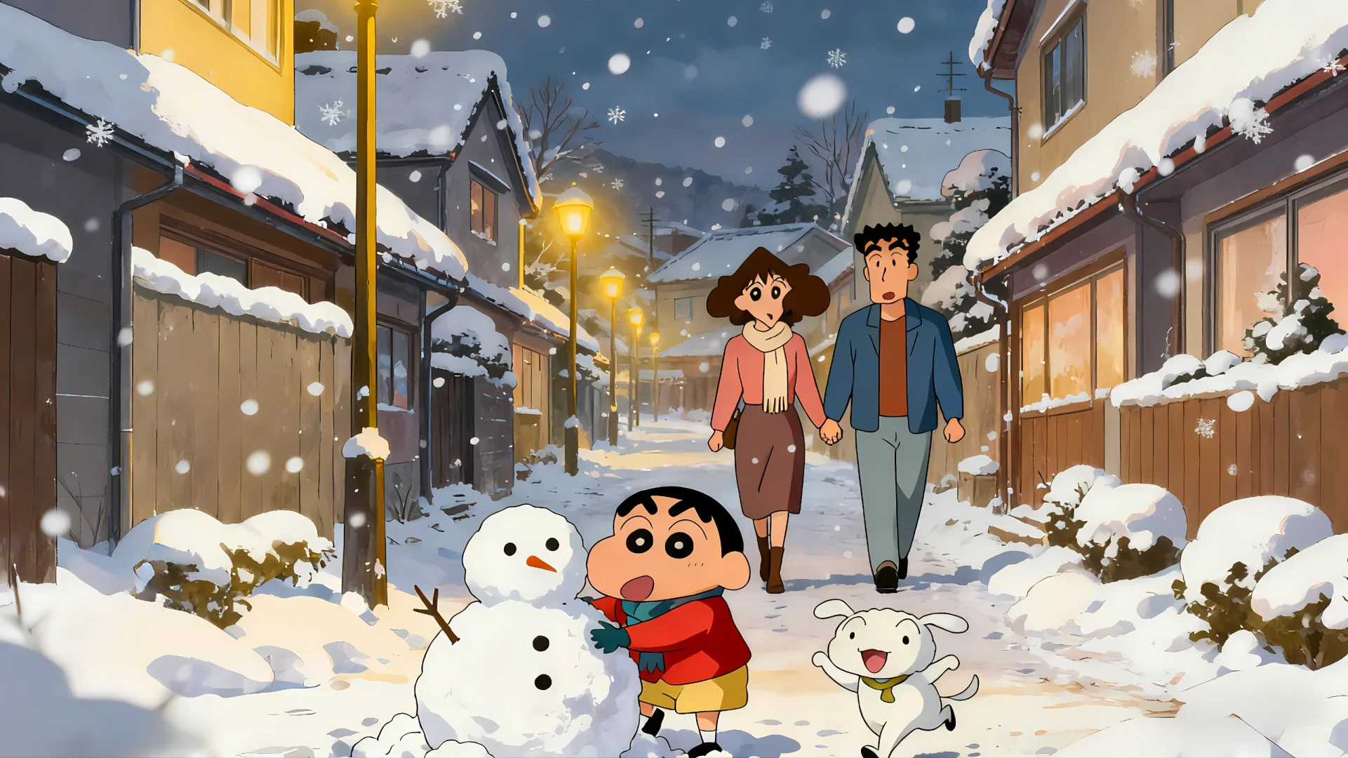 蜡笔小新壁纸 | 雪天街景氛围感拉满❄️