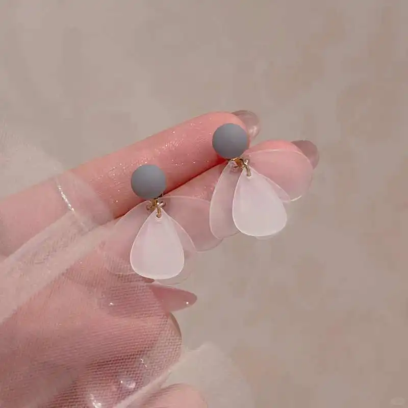 海边风铃小清新雾霾蓝色磨砂花瓣耳环女超仙