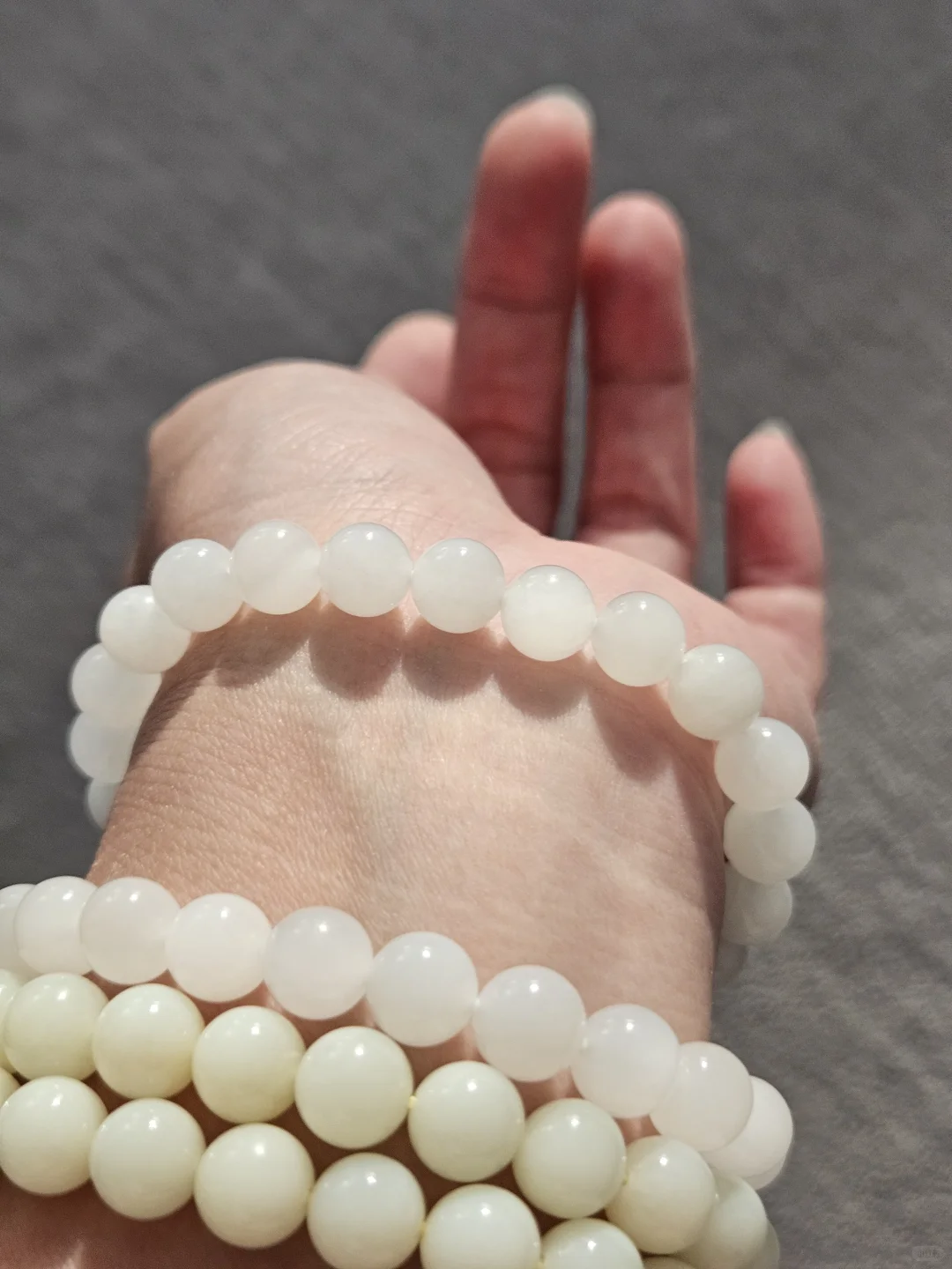 出闲置和田青海老料白玉手串卡8白冰手链女