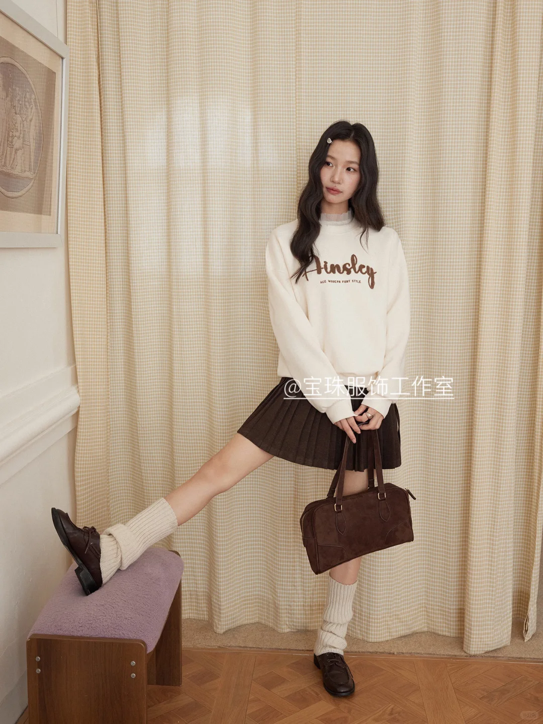 呢料百褶a字短裙女秋季新款半身裙