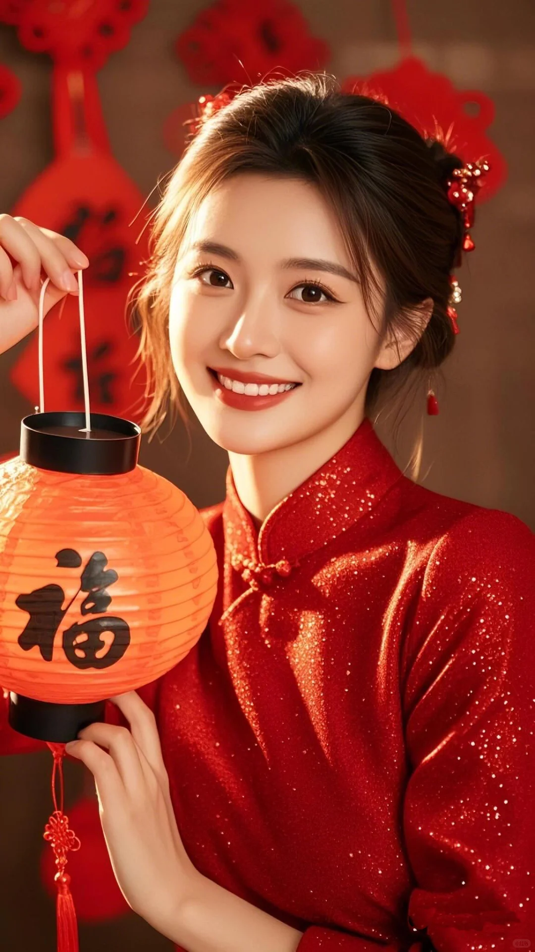 春节热门提灯笼美女图片，祝大家新年快乐