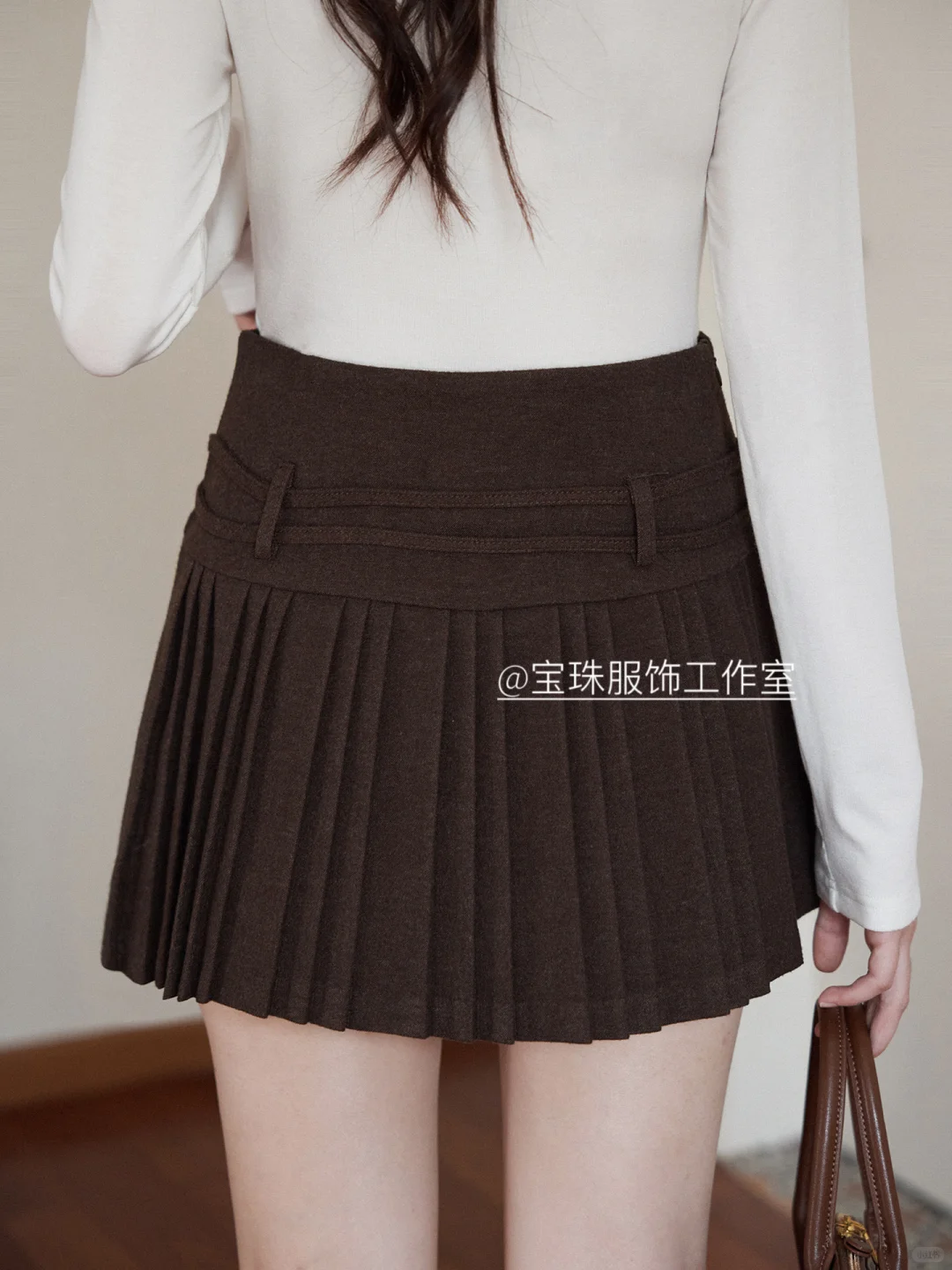 呢料百褶a字短裙女秋季新款半身裙