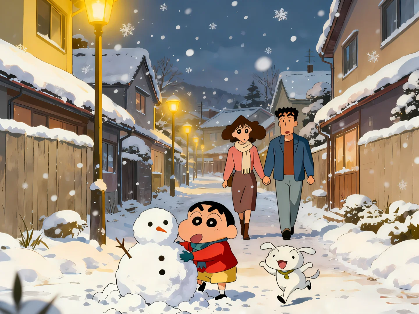 蜡笔小新壁纸 | 雪天街景氛围感拉满❄️