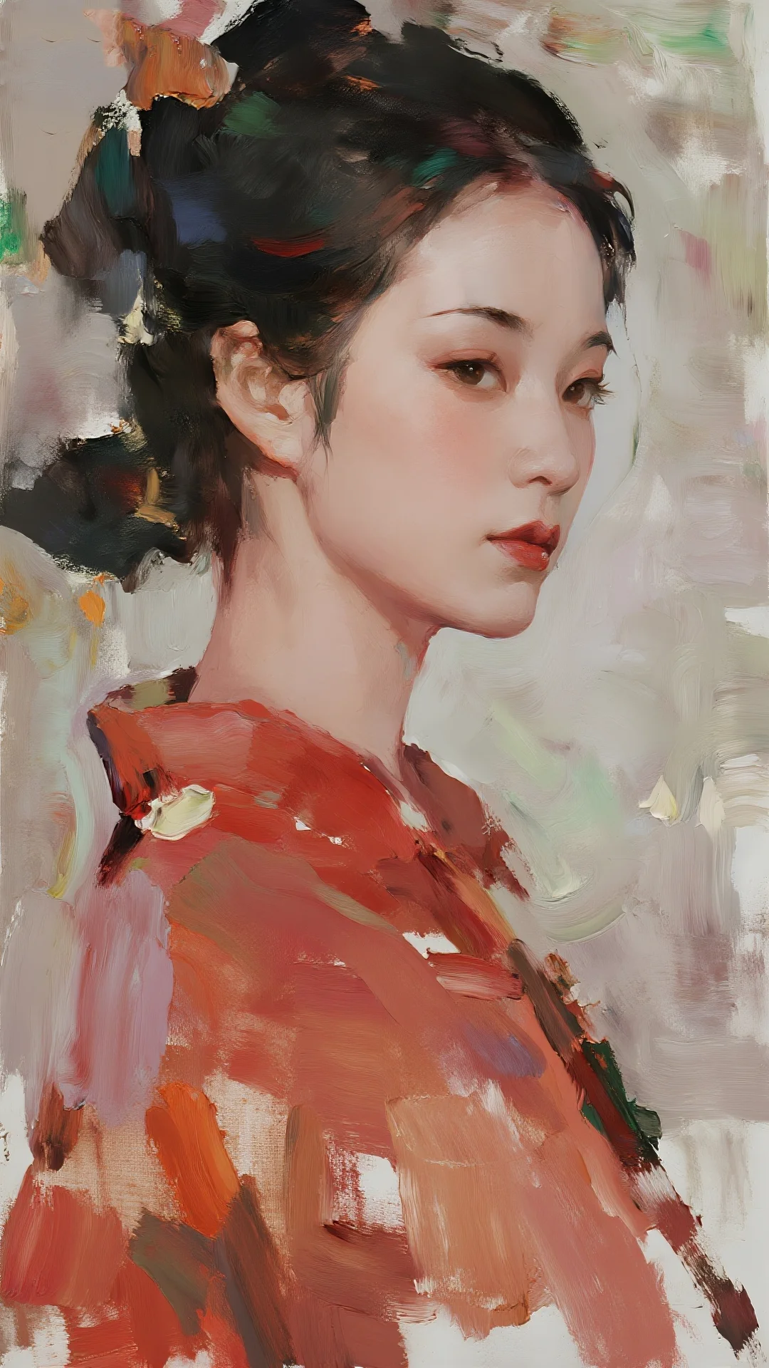 油画🖼️里的东方韵味美女，🌷美到失语