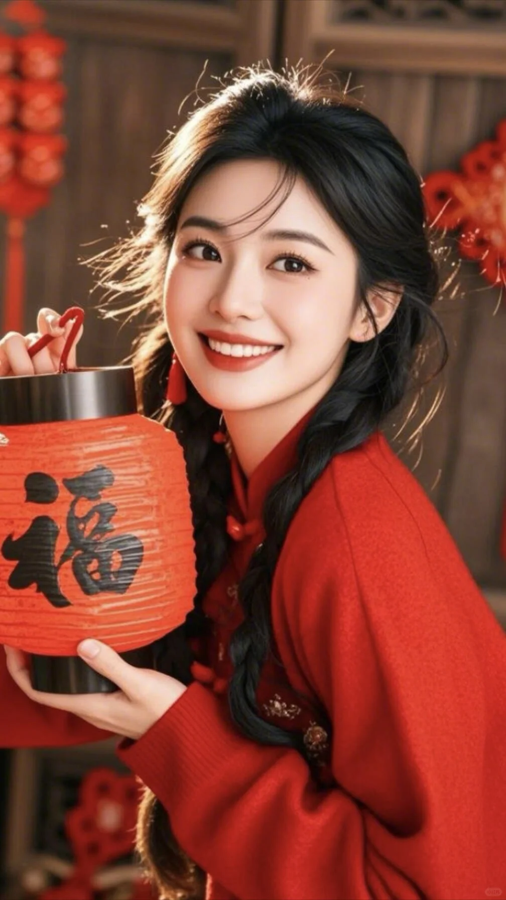 春节热门提灯笼美女图片，祝大家新年快乐