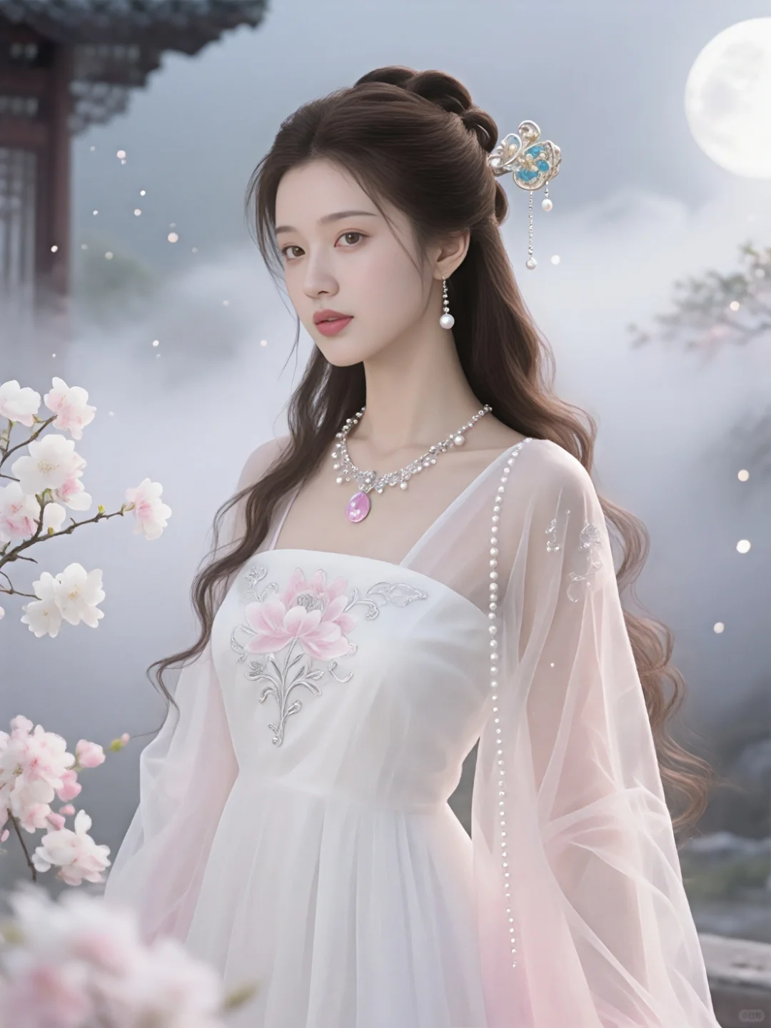 8k超清古风写实～月雾裁衣映琼花