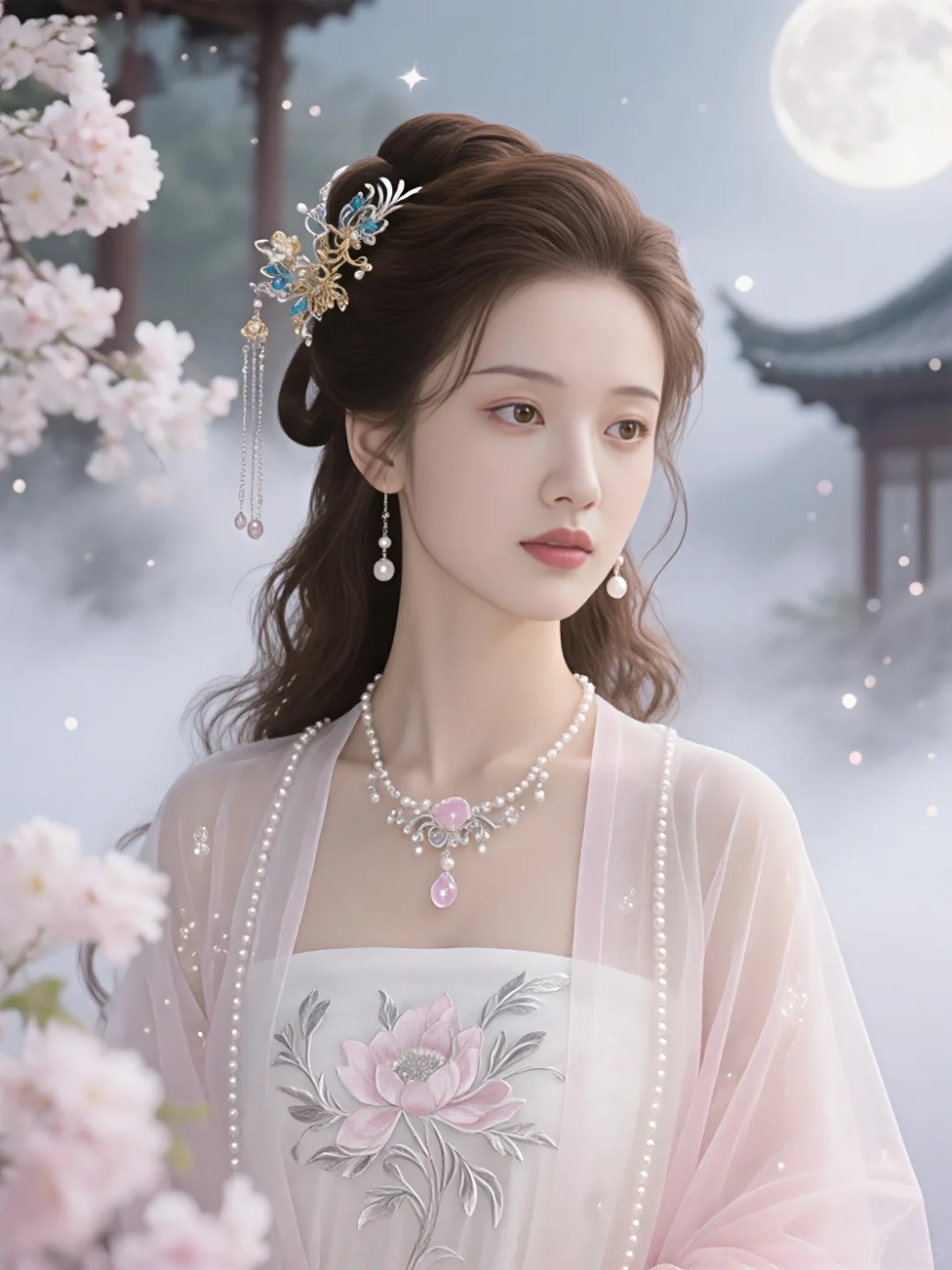 8k超清古风写实～月雾裁衣映琼花