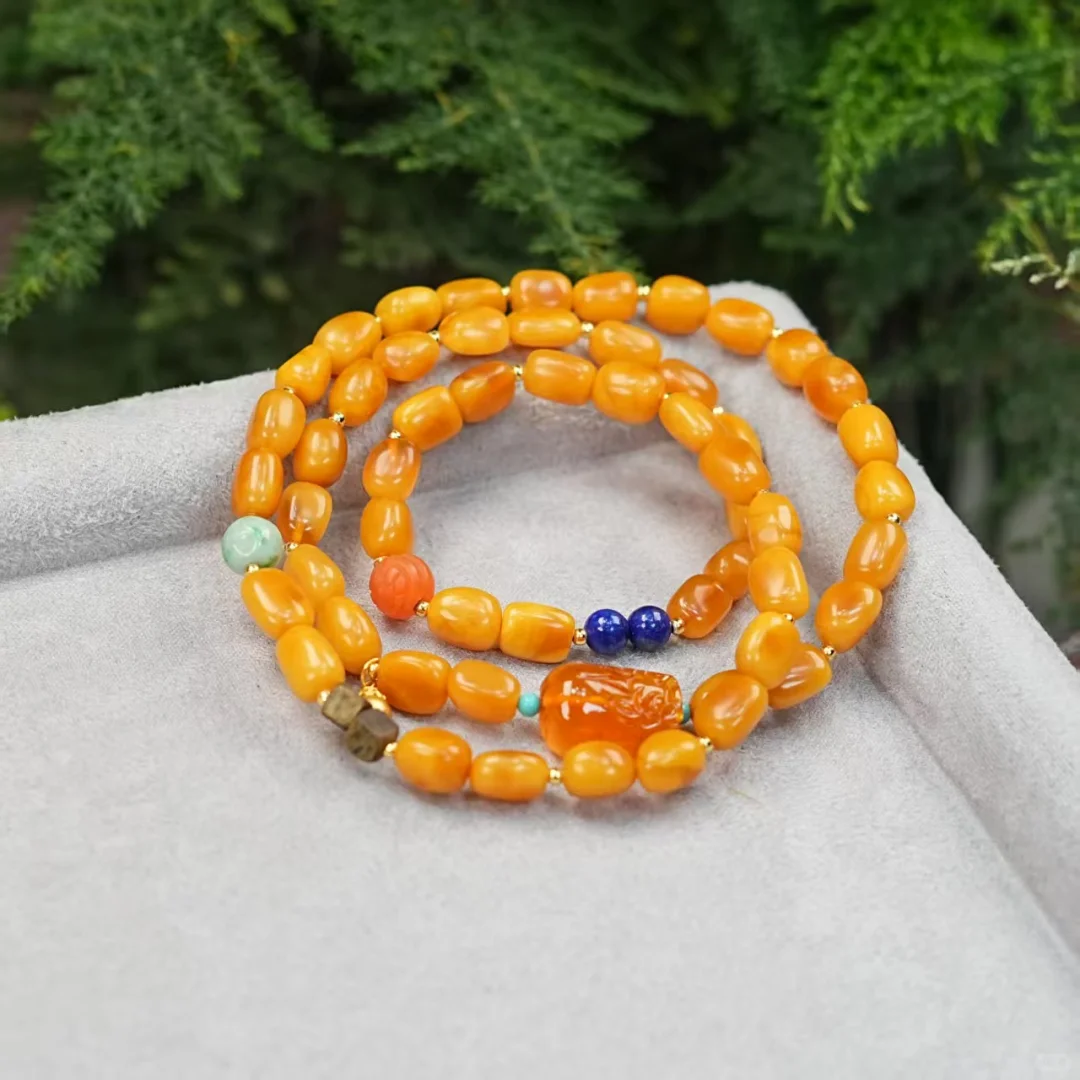 尖叫！天然蜜蜡三圈随型手串绝了！