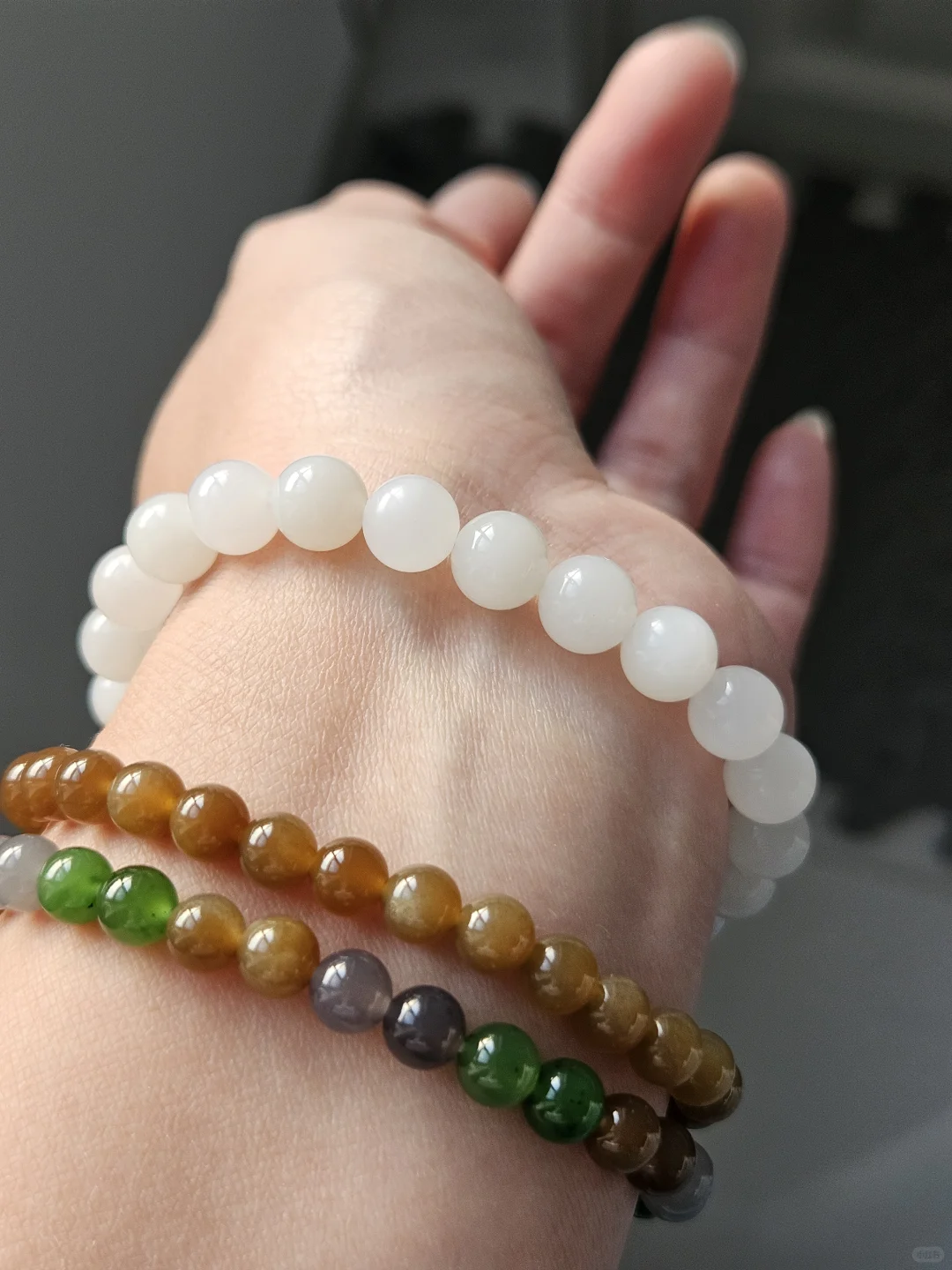 出闲置和田青海老料白玉手串卡8白冰手链女