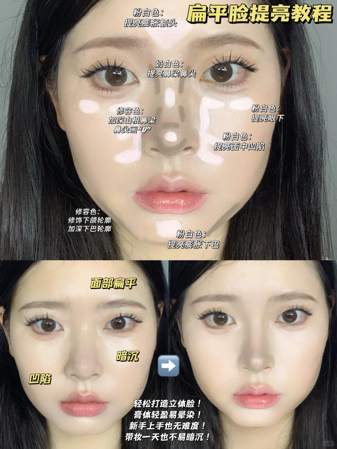 Oshow|不同脸型提亮公式！扁平凹陷脸必学！