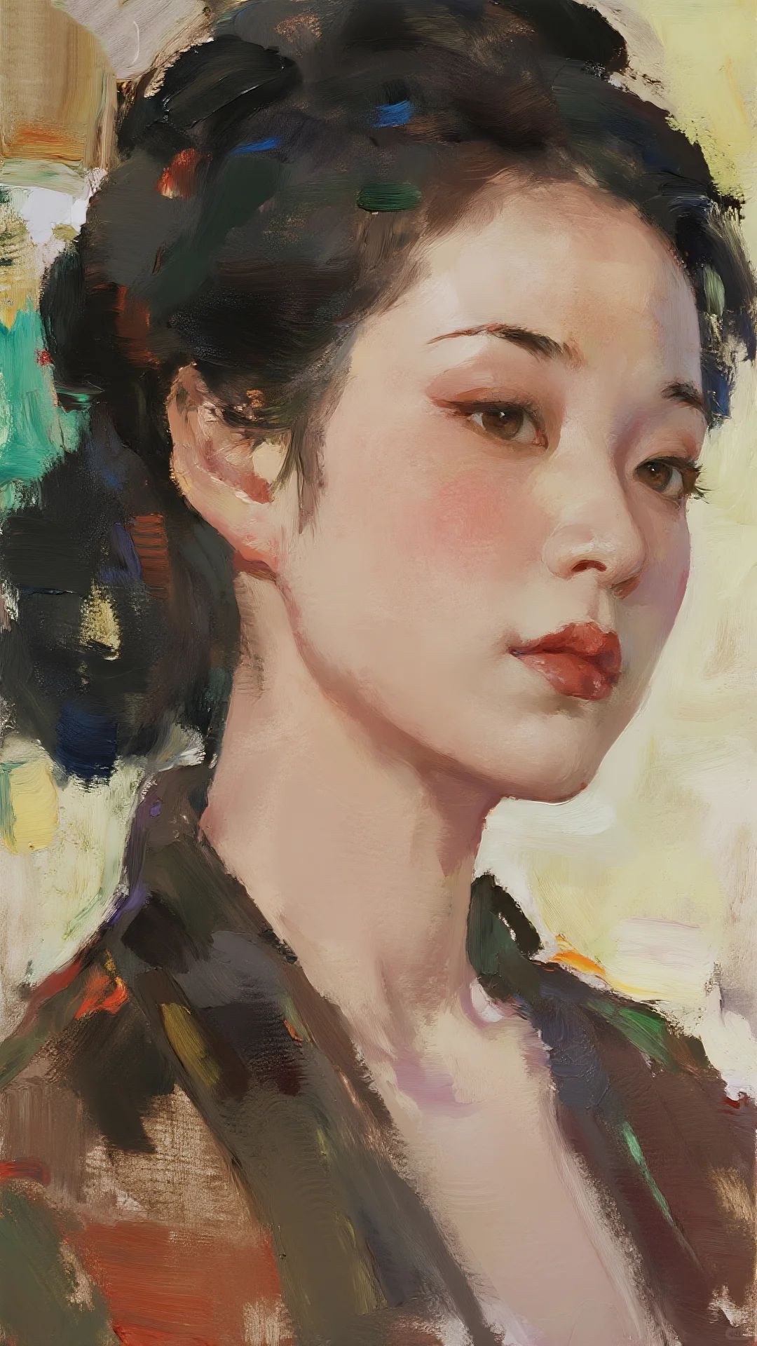 油画🖼️里的东方韵味美女，🌷美到失语