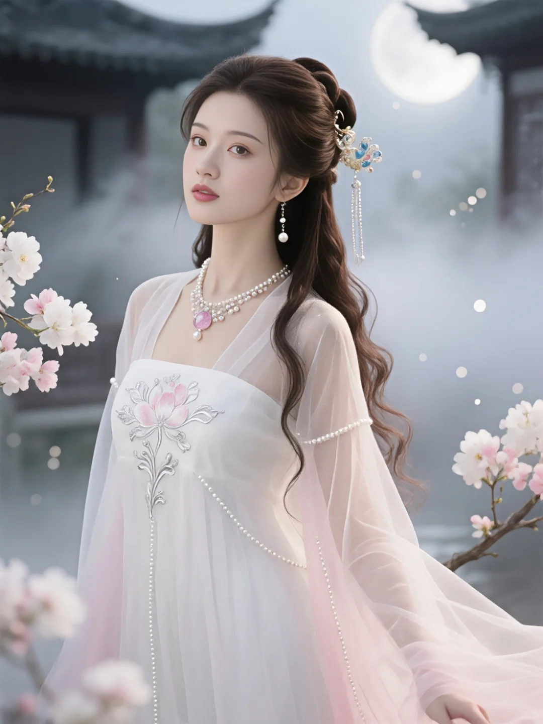 8k超清古风写实～月雾裁衣映琼花