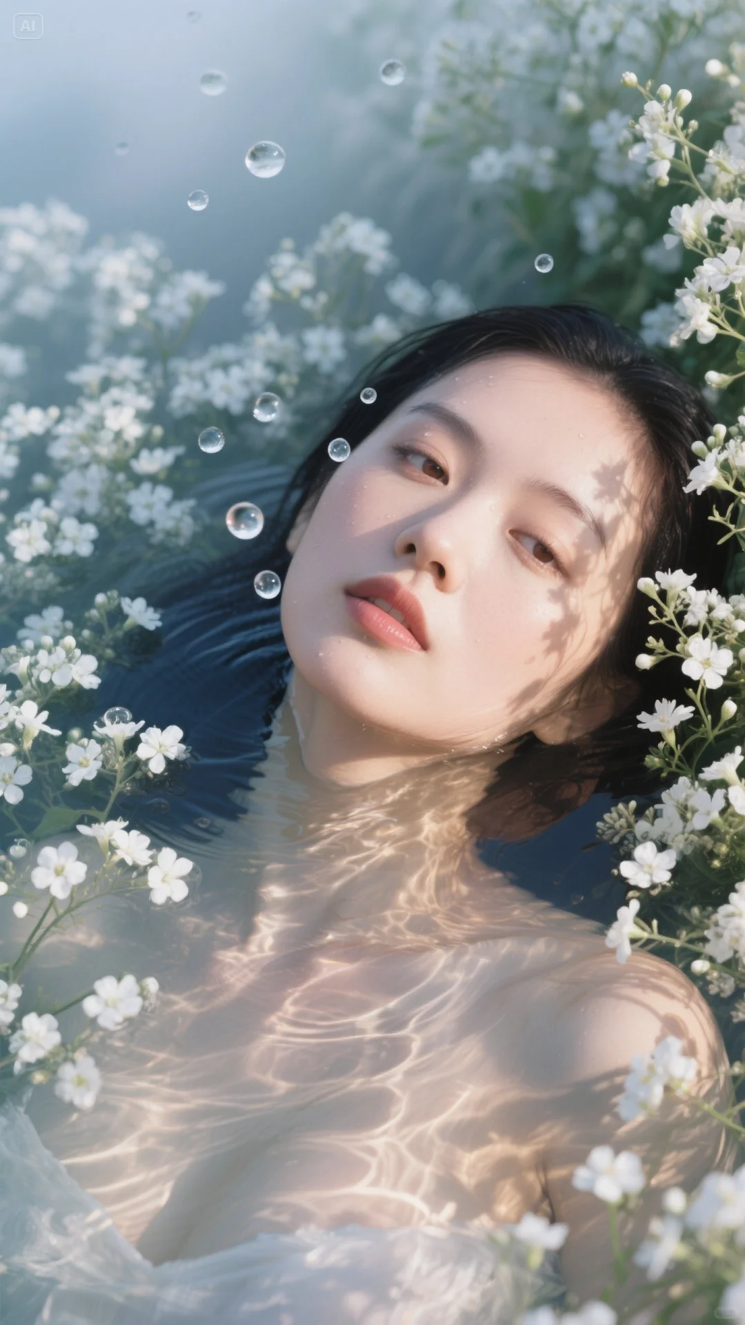 花丛中的少女，光与水的交响。