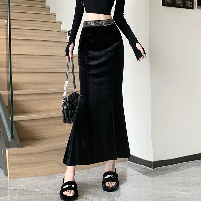 💎2025春秋新款｜高腰烫钻包臀半身裙