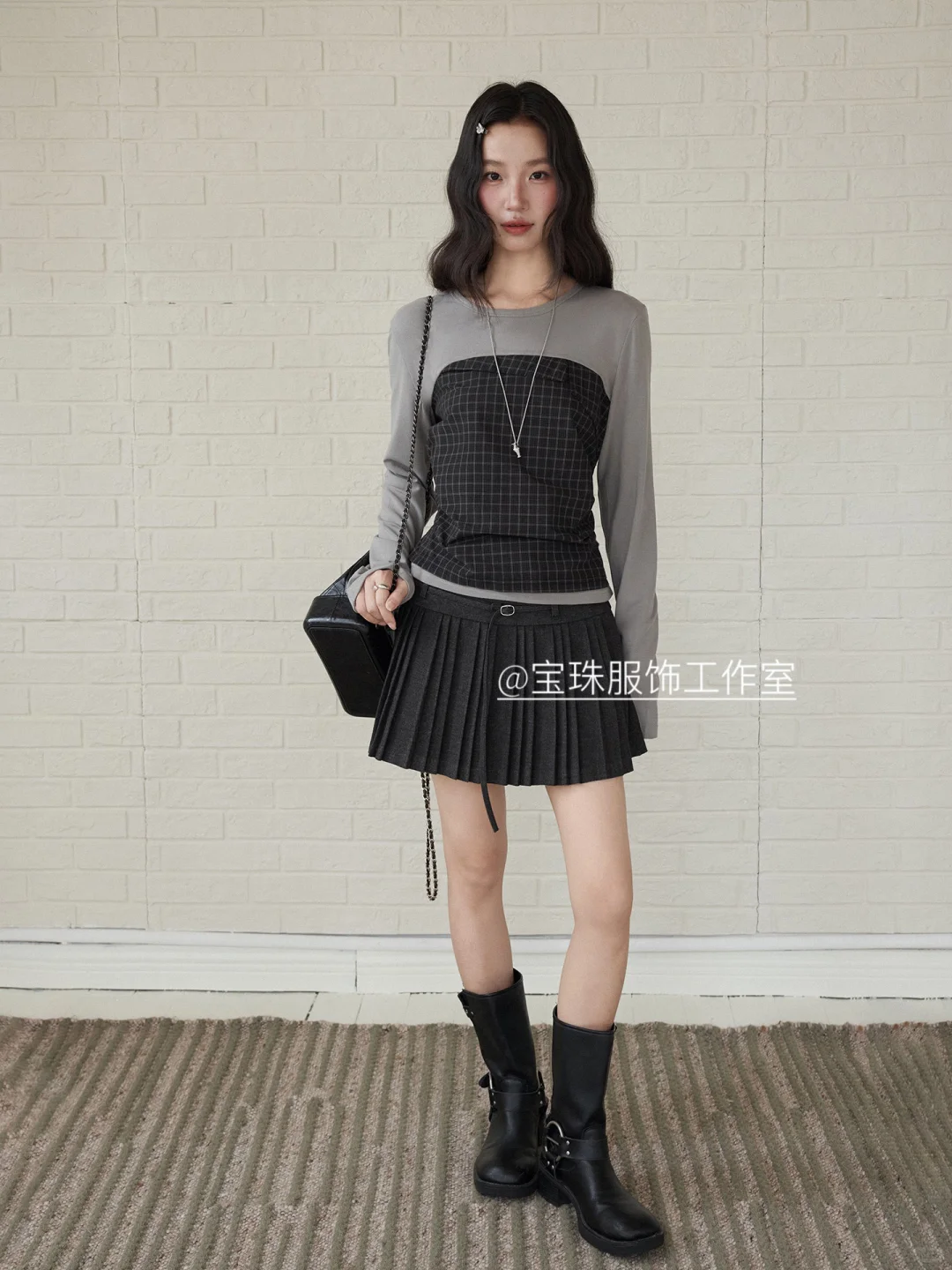 呢料百褶a字短裙女秋季新款半身裙