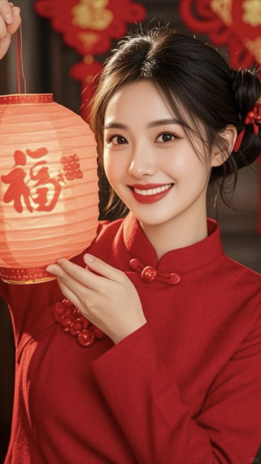 春节热门提灯笼美女图片，祝大家新年快乐