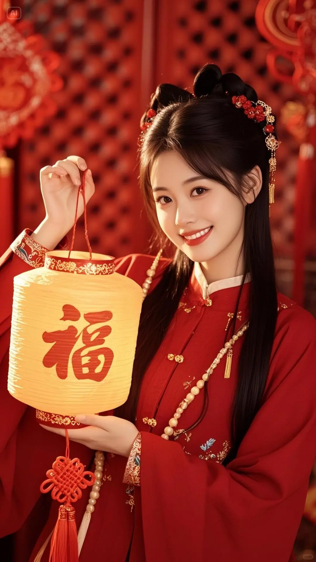 春节热门提灯笼美女图片，祝大家新年快乐