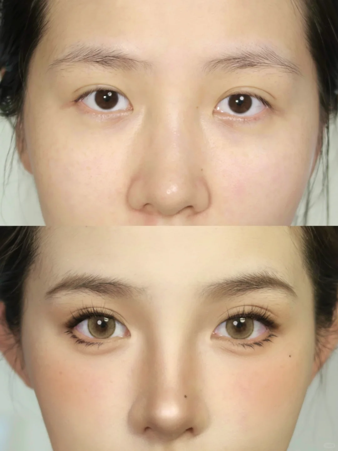 扁平脸的低饱和亚裔小猫骨相感妆容