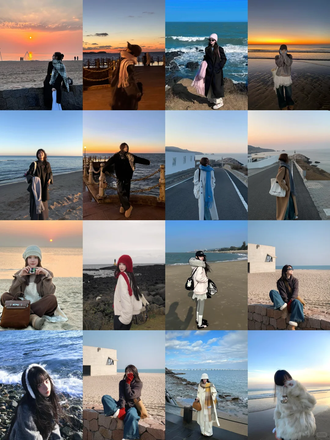 存一些冬天海边万能拍照姿势！