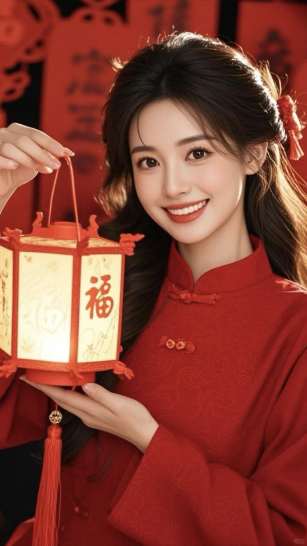 春节热门提灯笼美女图片，祝大家新年快乐