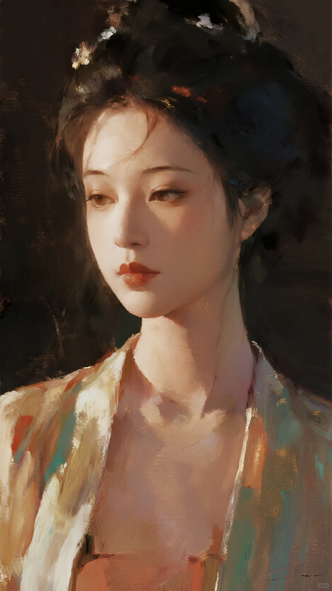 油画🖼️里的东方韵味美女，🌷美到失语