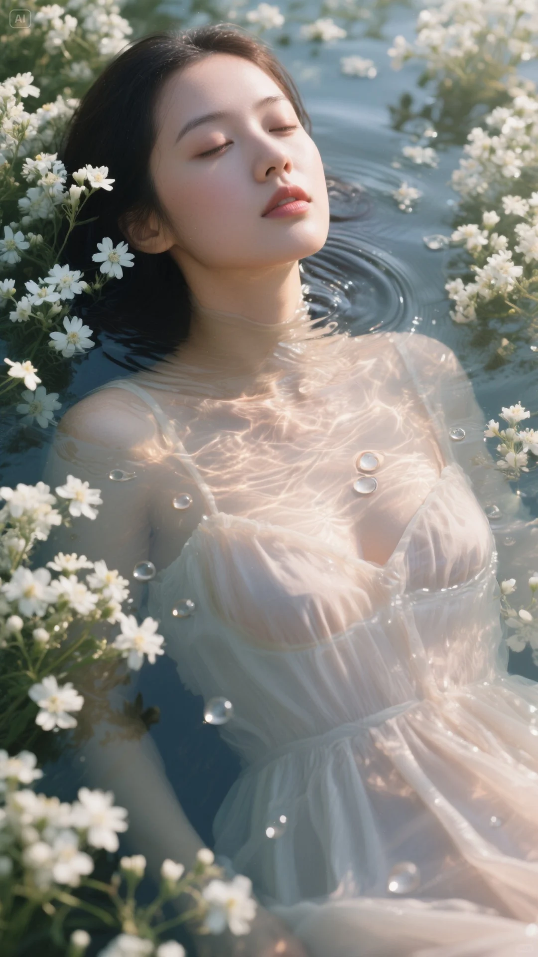 花丛中的少女，光与水的交响。