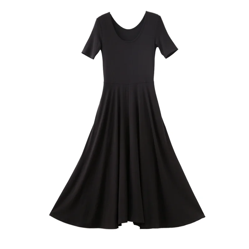 高腰修身大裙摆中长款连衣裙