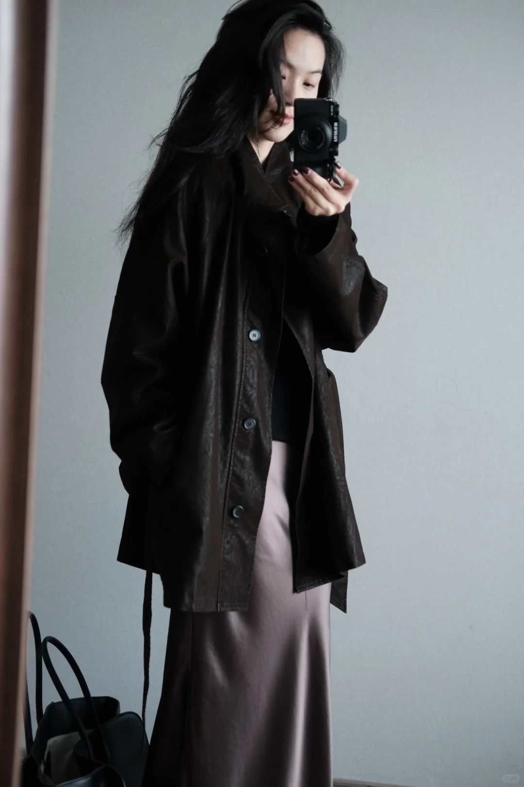 165 114大骨架女生显瘦穿搭🍂复古棕皮夹克