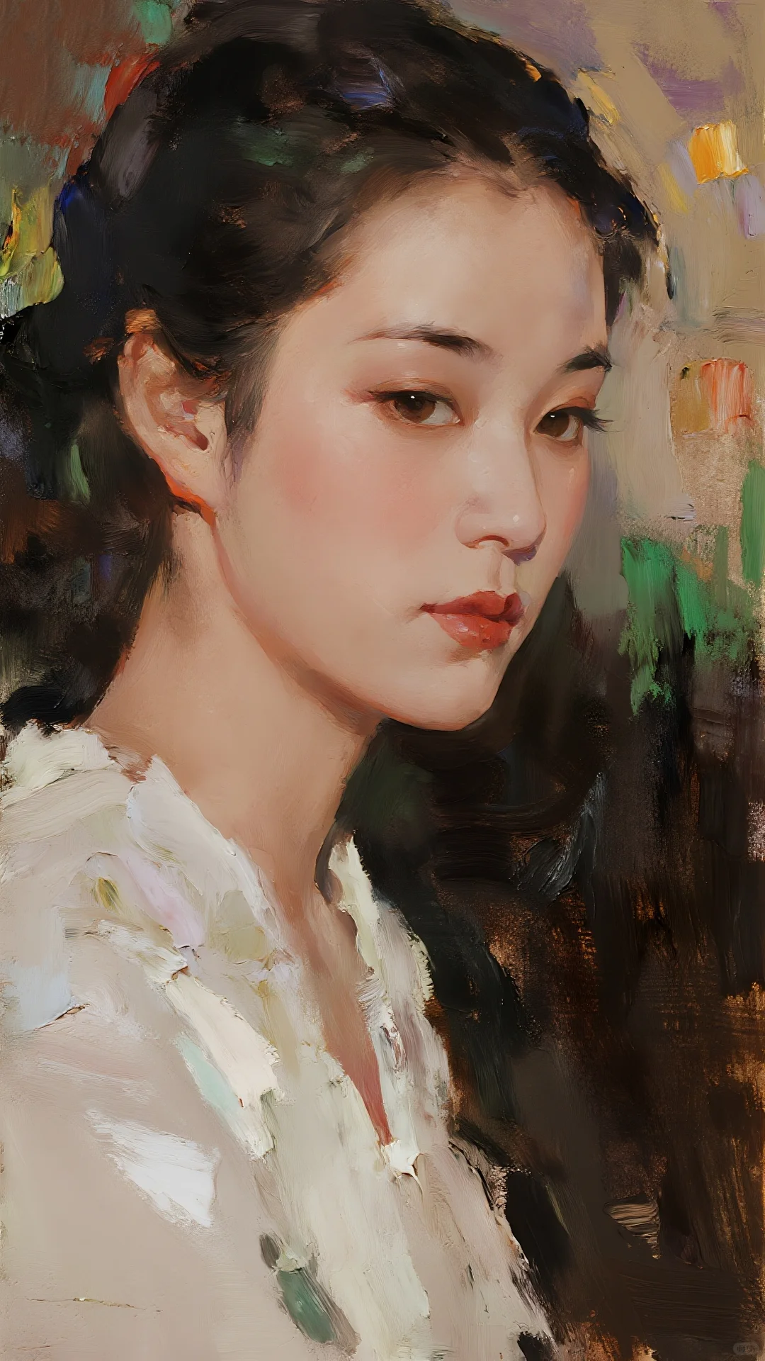 油画🖼️里的东方韵味美女，🌷美到失语
