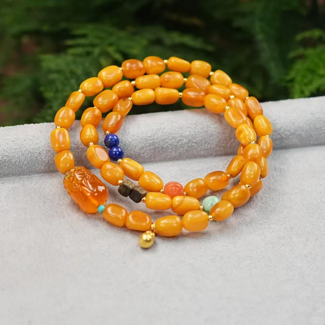 尖叫！天然蜜蜡三圈随型手串绝了！