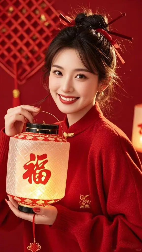 春节热门提灯笼美女图片，祝大家新年快乐