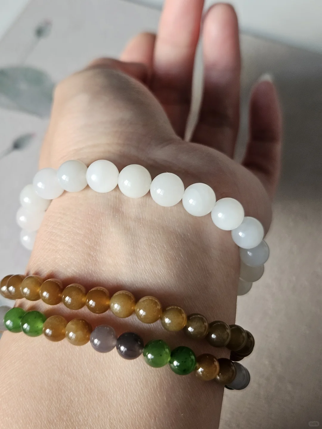 出闲置和田青海老料白玉手串卡8白冰手链女