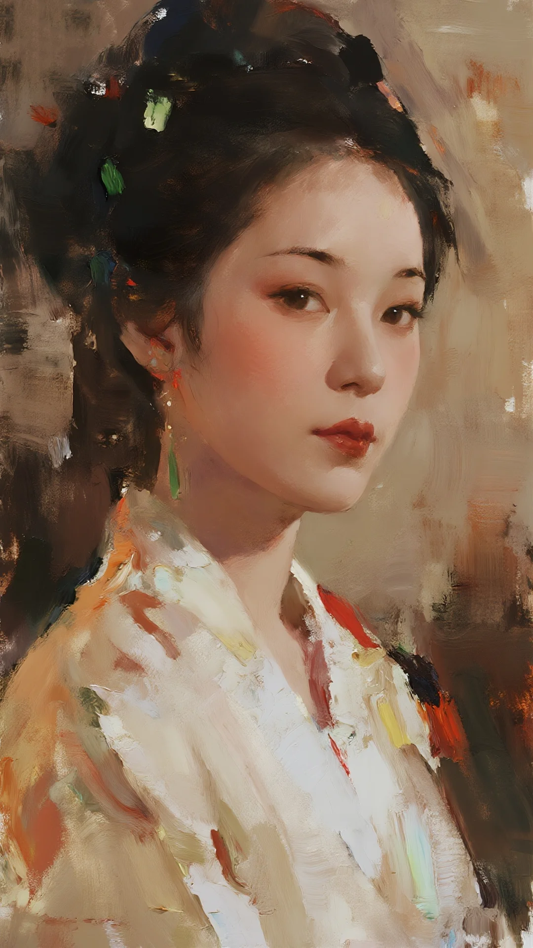 油画🖼️里的东方韵味美女，🌷美到失语