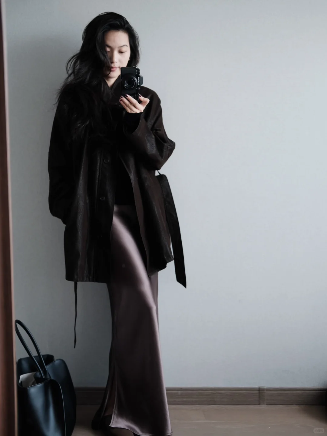 165 114大骨架女生显瘦穿搭🍂复古棕皮夹克