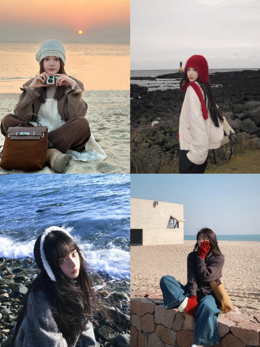 存一些冬天海边万能拍照姿势！