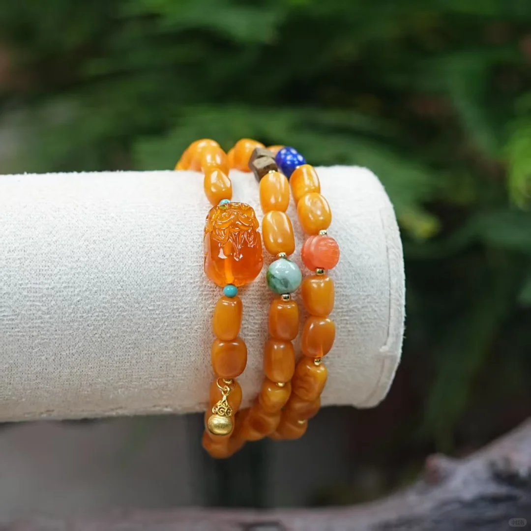 尖叫！天然蜜蜡三圈随型手串绝了！