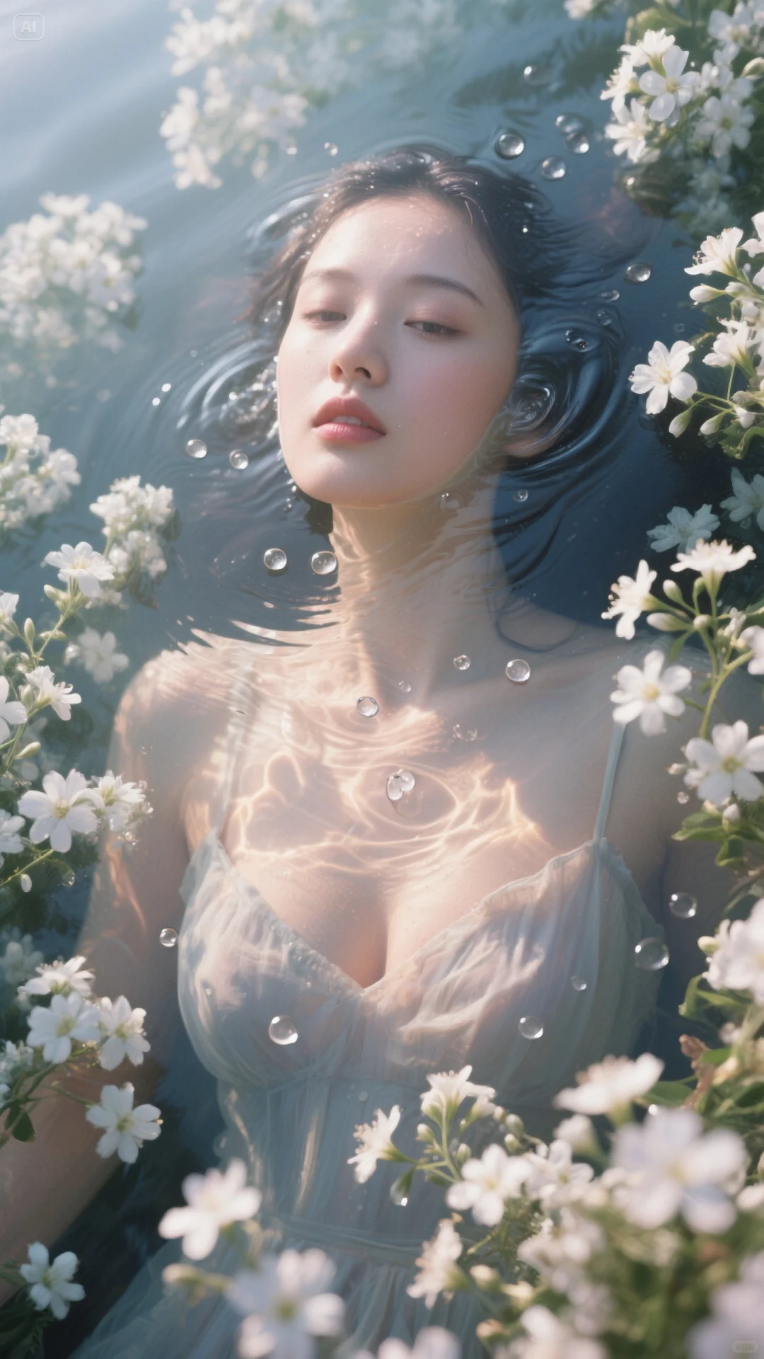 花丛中的少女，光与水的交响。