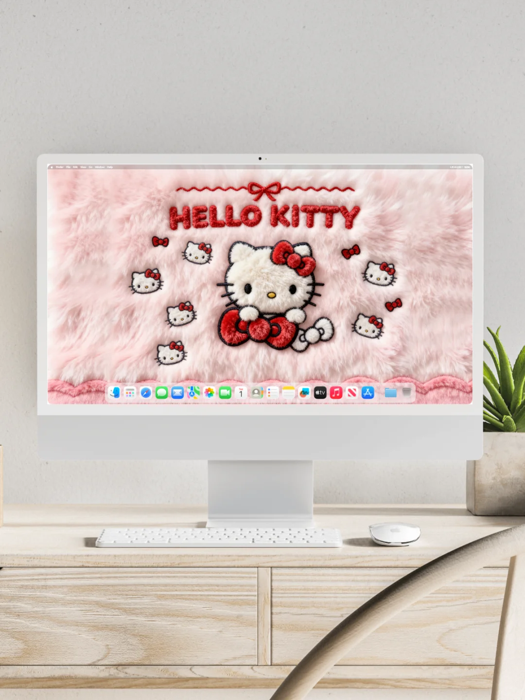 谁能拒绝可爱毛绒绒的Hello Kitty电脑壁纸