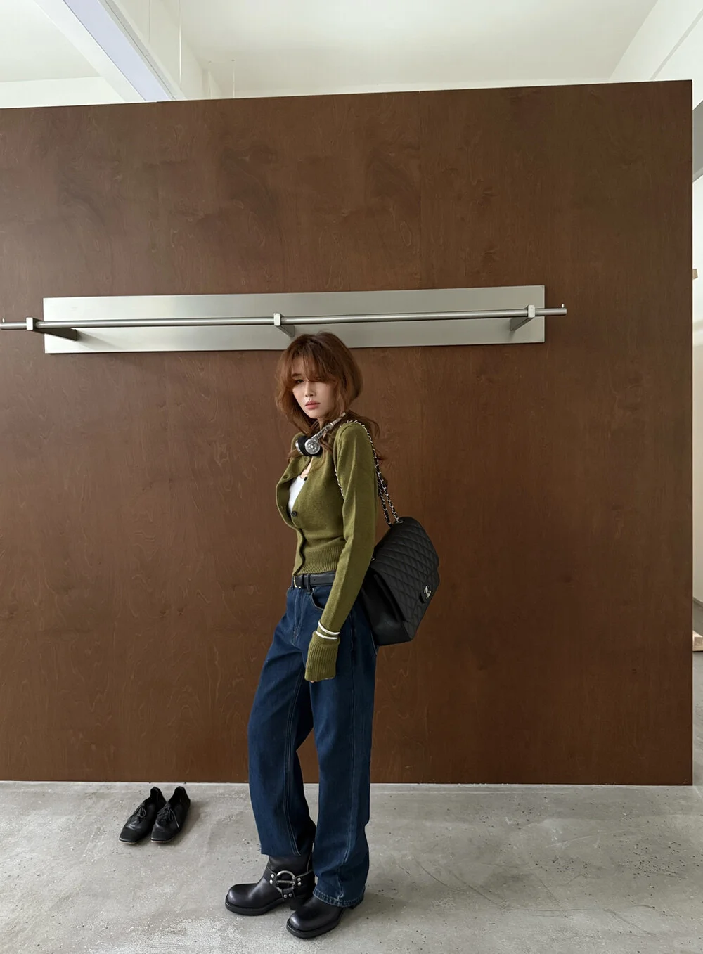 今天穿的又韓又高级🫒复古绿毛衣