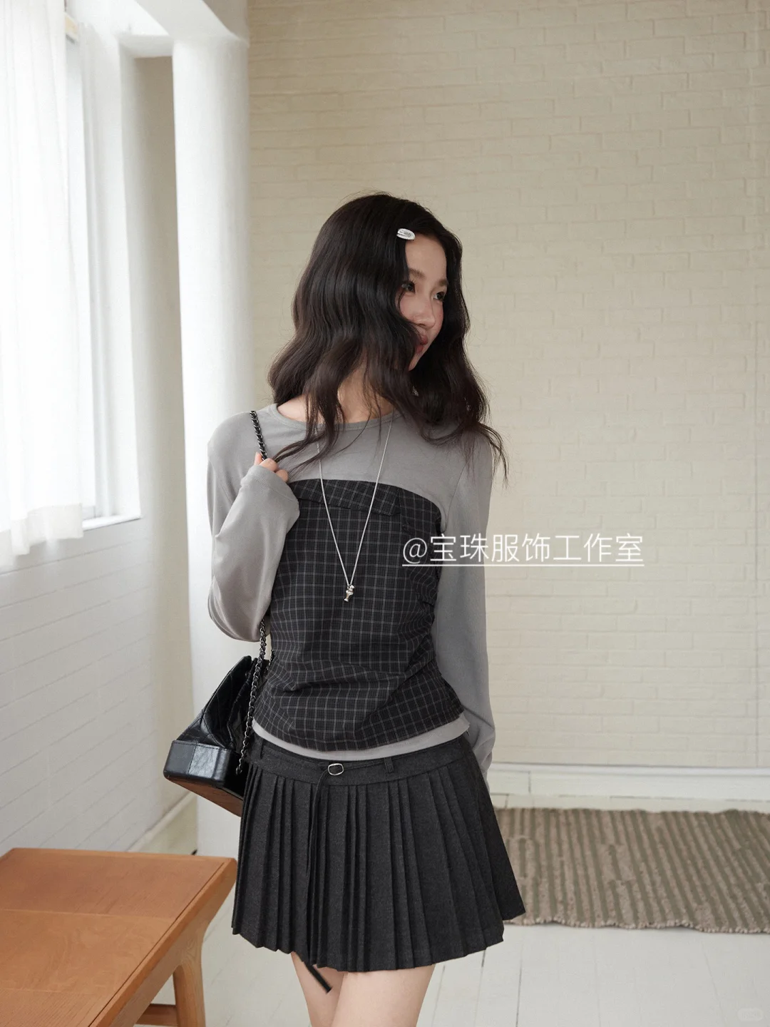 呢料百褶a字短裙女秋季新款半身裙