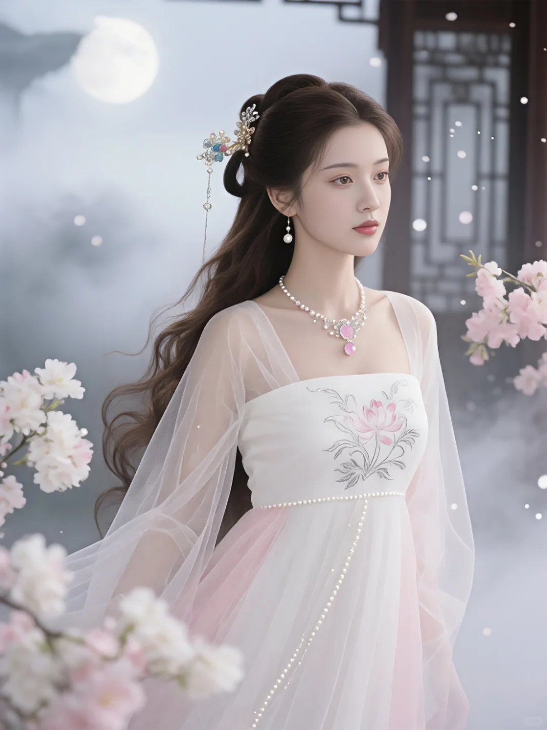 8k超清古风写实～月雾裁衣映琼花