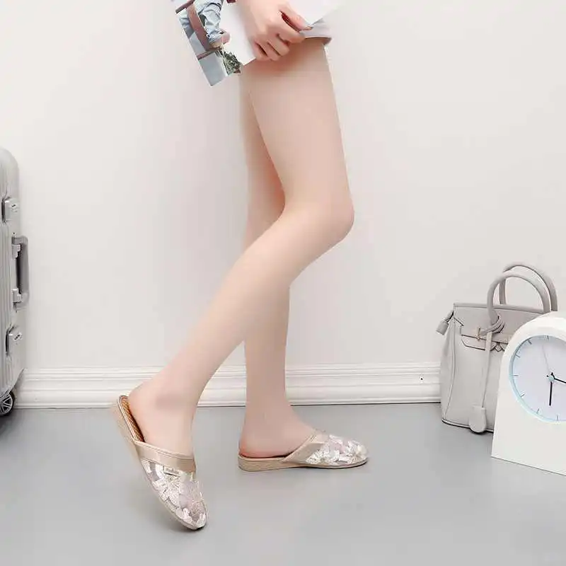 女士家居凉拖鞋夏季防滑地板室内托鞋女蕾丝