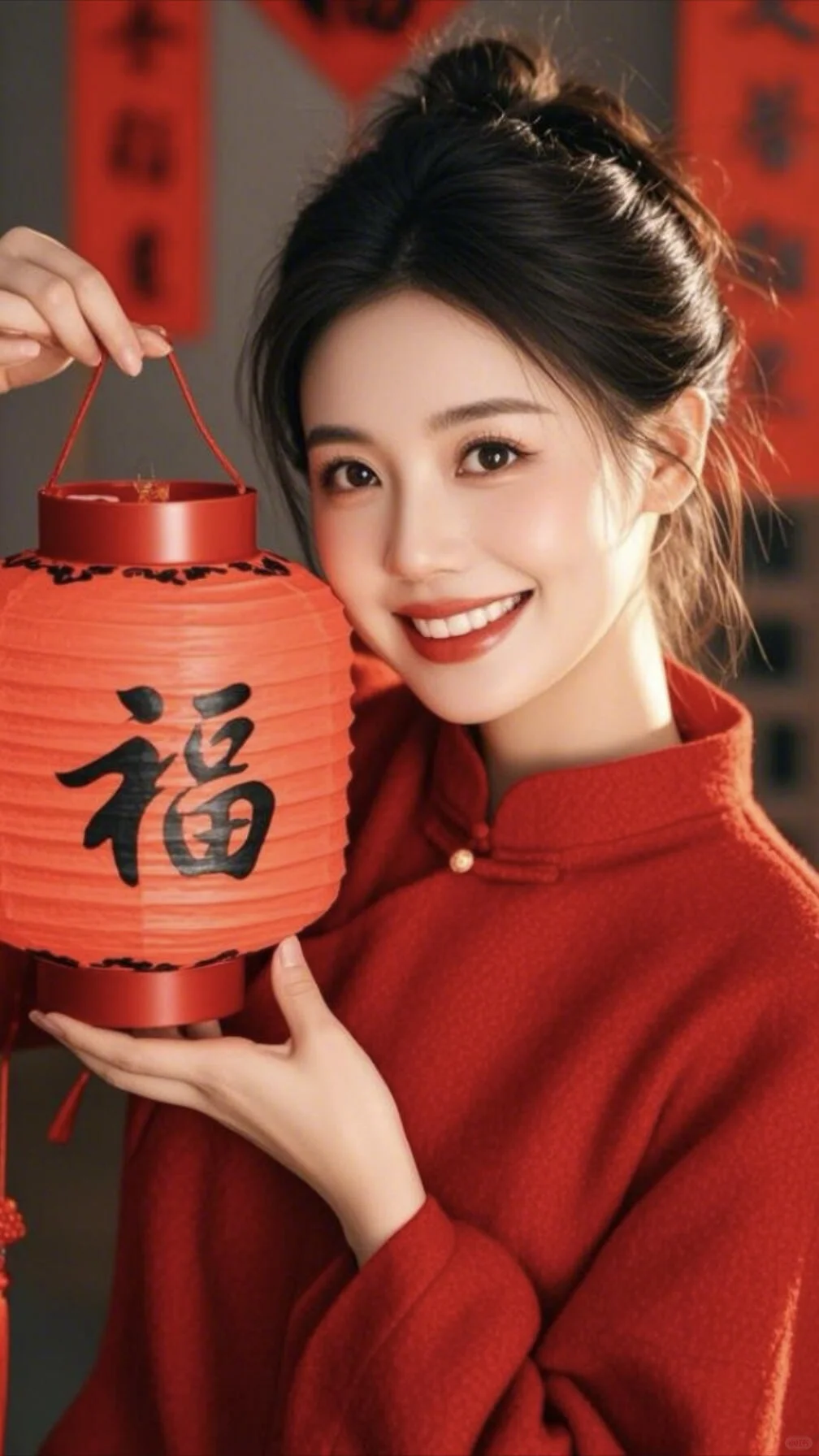 春节热门提灯笼美女图片，祝大家新年快乐