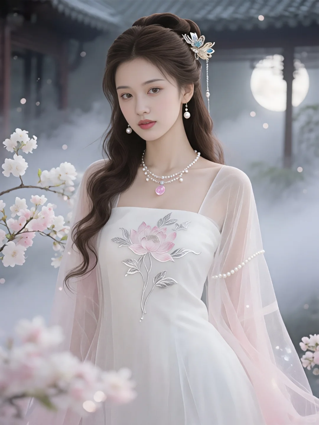 8k超清古风写实～月雾裁衣映琼花