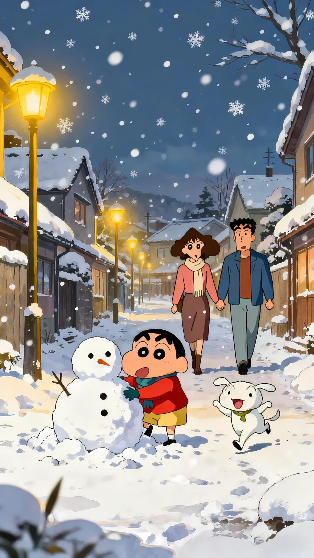蜡笔小新壁纸 | 雪天街景氛围感拉满❄️